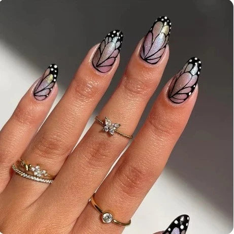 Press-On Nails Butterfly Design 24-Piece Easy Application