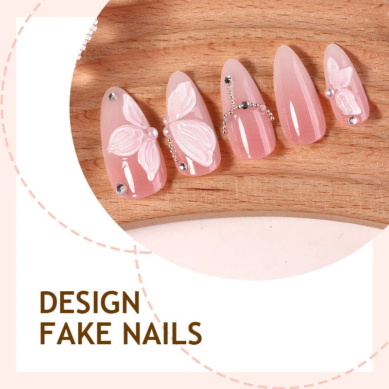 Press-On Nails Butterfly Design & Glitter Accents Set of 24