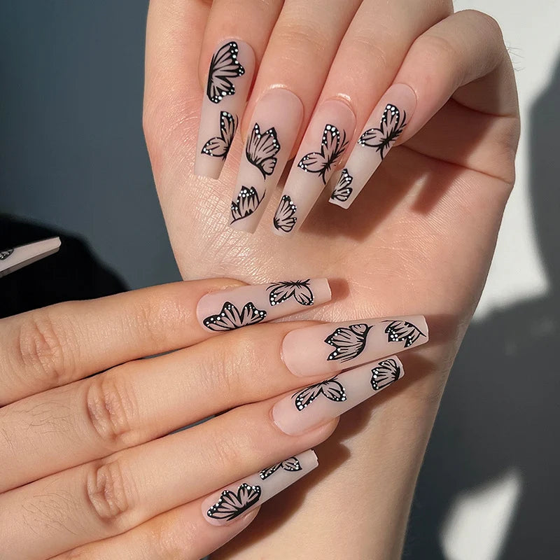 Press-On Nails Butterfly Design Reusable Long-Lasting