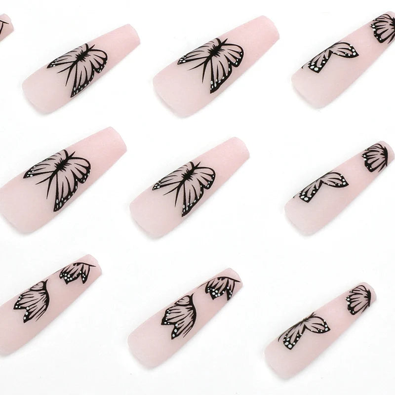 Press-On Nails Butterfly Design Reusable Long-Lasting