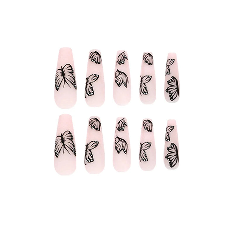 Press-On Nails Butterfly Design Reusable Long-Lasting