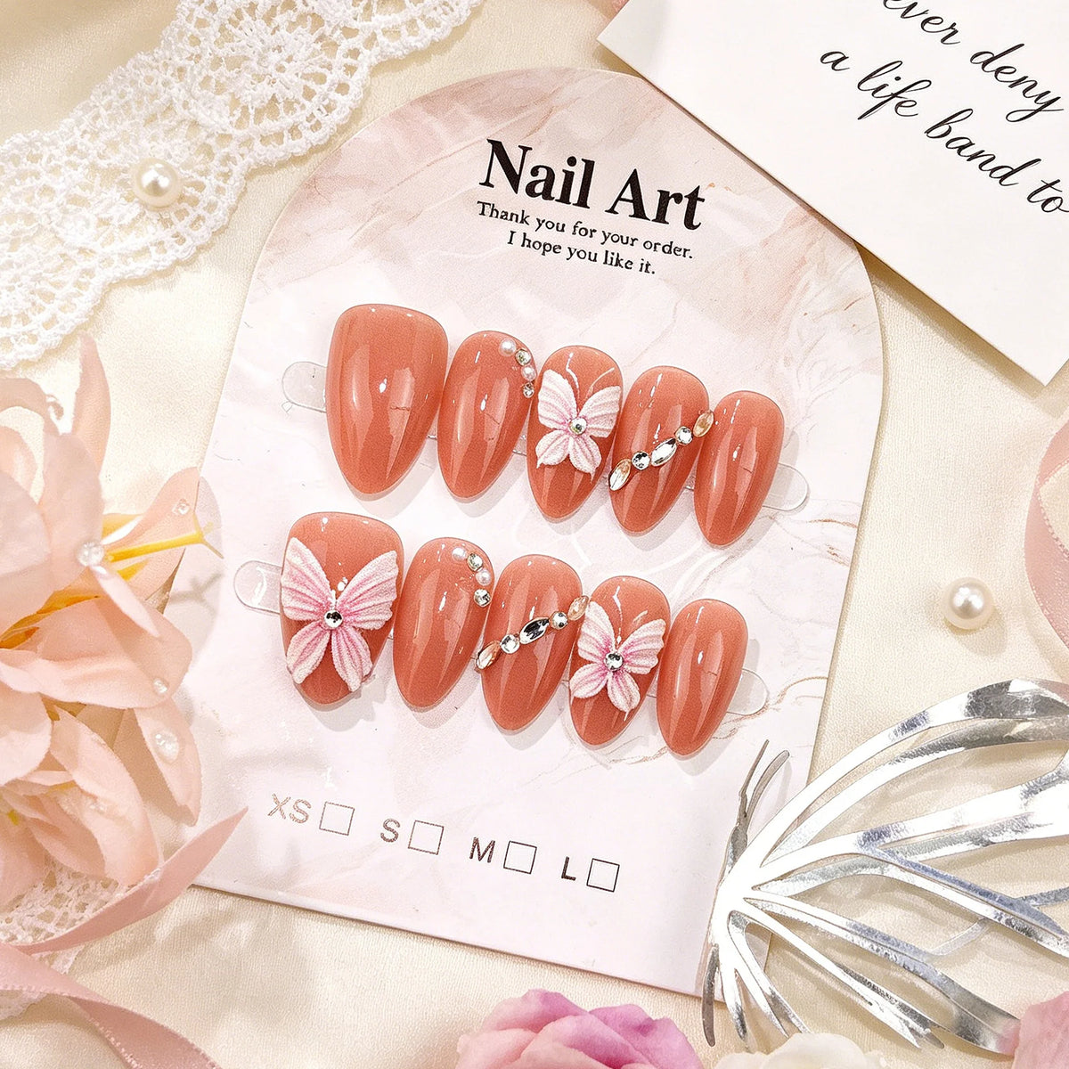 Press-On Nails Butterfly Embellished Rhinestone Lightweight
