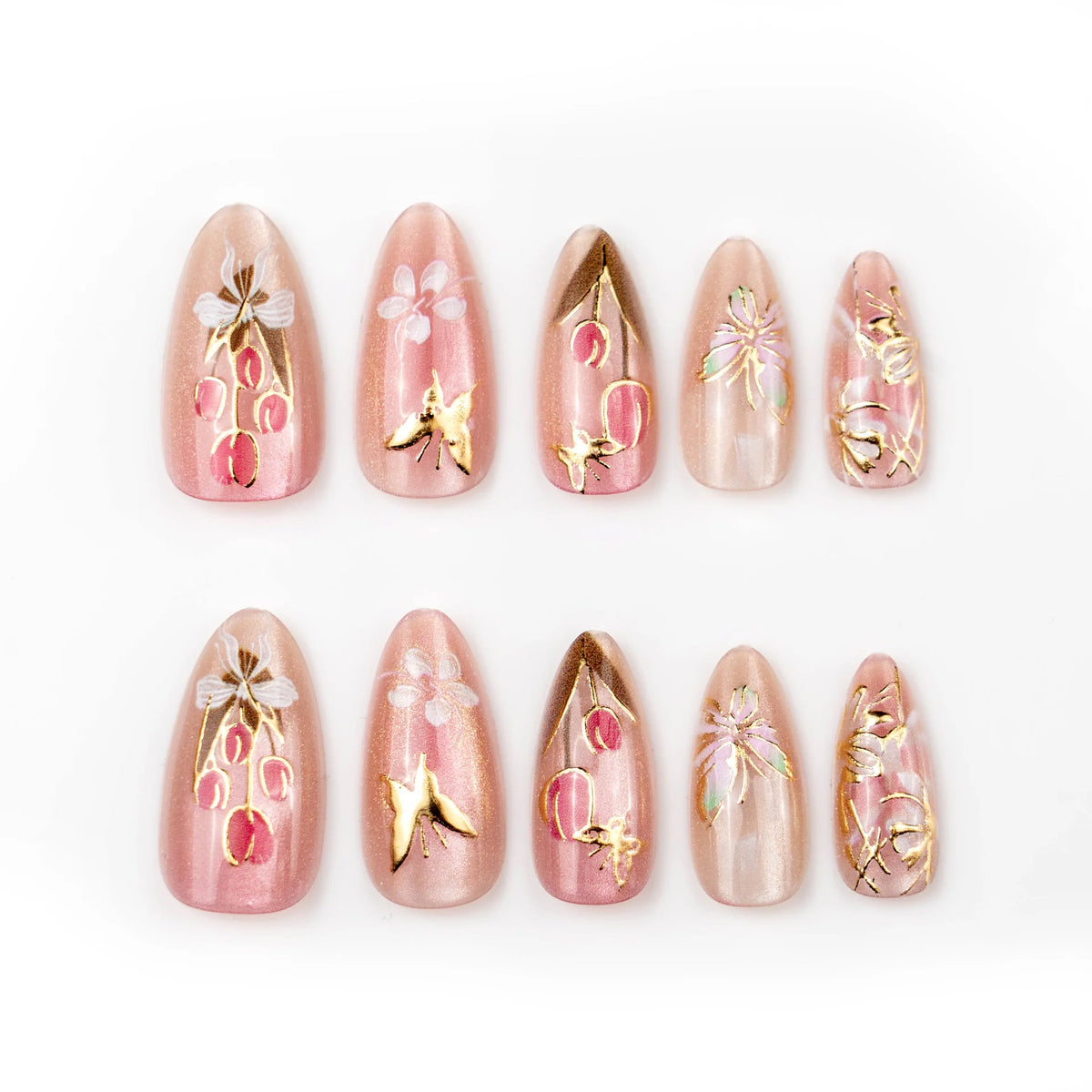 Press-On Nails Butterfly Floral Peel & Stick Long-Lasting Wear