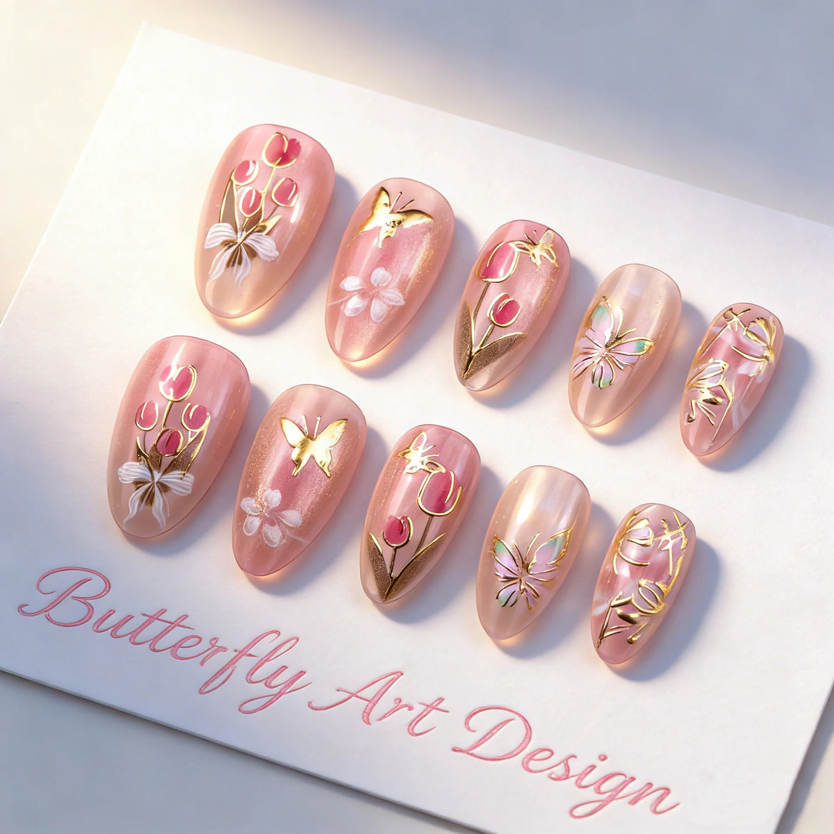 Press-On Nails Butterfly Floral Peel & Stick Long-Lasting Wear