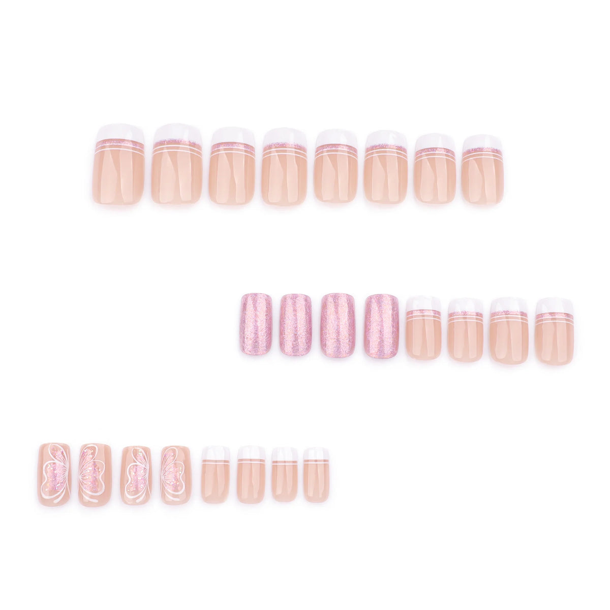Press-On Nails Butterfly Motif Turquoise Glitter Easy Apply