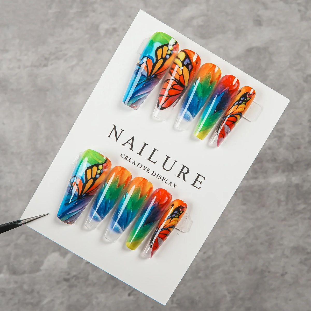 Press-On Nails Butterfly Rainbow Gradient Peel-And-Press Set of 24