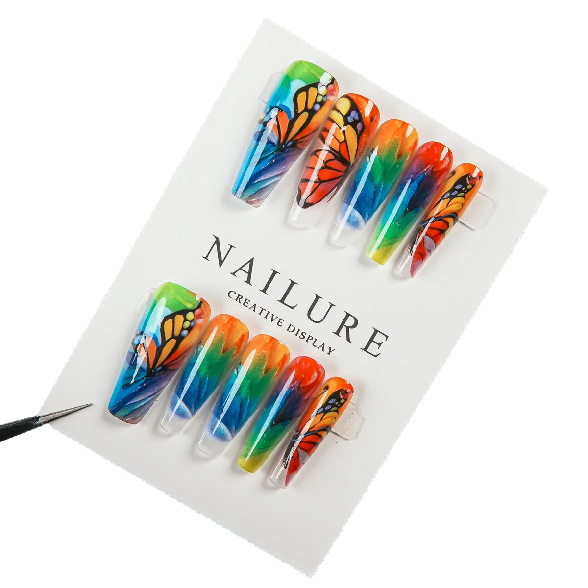 Press-On Nails Butterfly Rainbow Gradient Peel-And-Press Set of 24