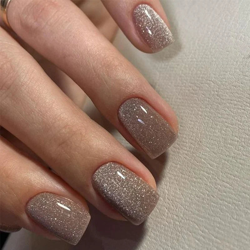 Press-On Nails Champagne Glitter Peel & Stick 24-Piece