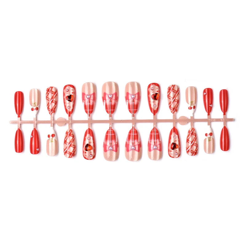 Press-On Nails Cherry & Heart Design Adhesive-Backed