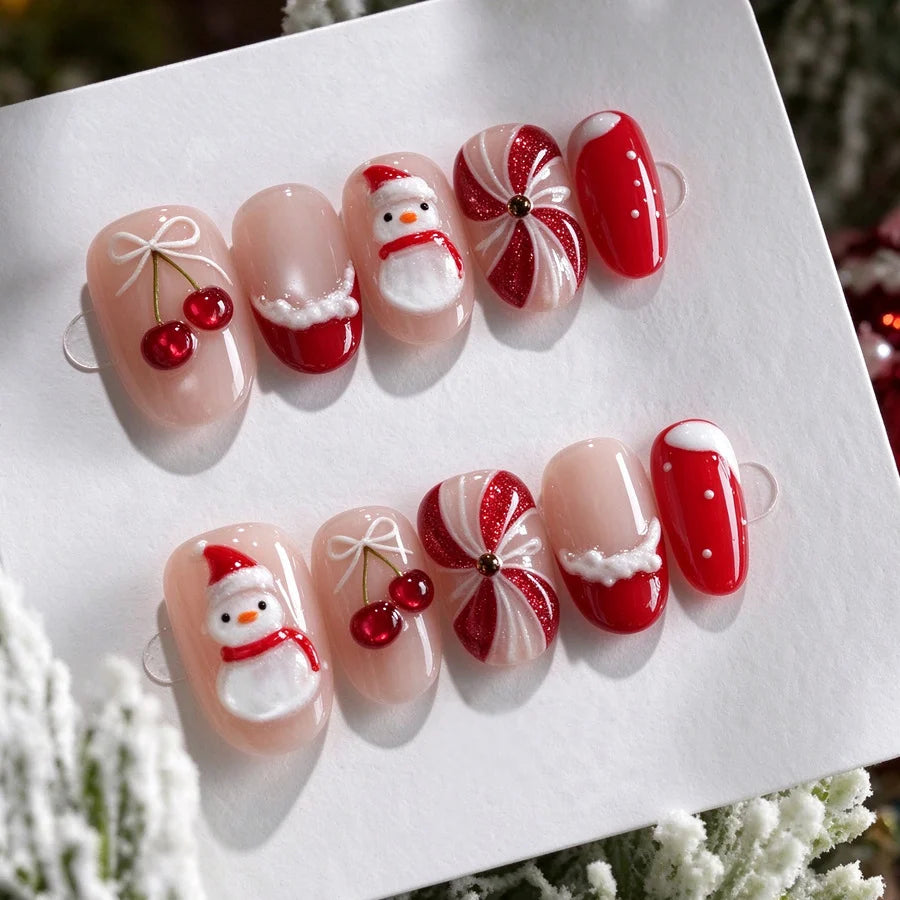 Press-On Nails Christmas Designs No Glue & Multiple Sizes