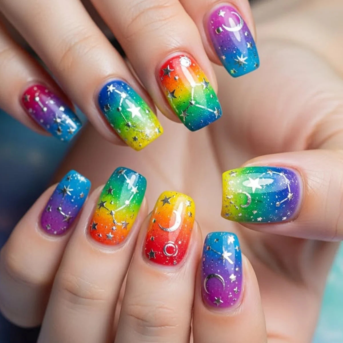 Press-On Nails Cosmic Gradient Stars & Sparkle