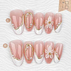 Press-On Nails Dark Purple Floral Design & Pearl Accents