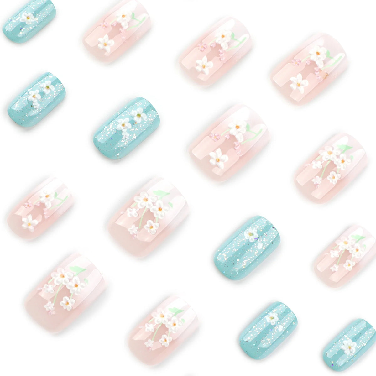 Press-On Nails Delicate Floral Reusable Easy Apply & Remove