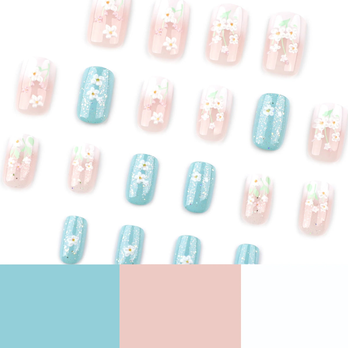 Press-On Nails Delicate Floral Reusable Easy Apply & Remove
