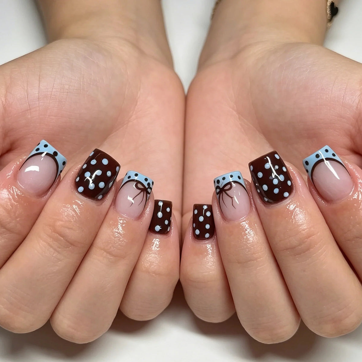 Press-On Nails Durable Acrylic Polka Dot & Bow