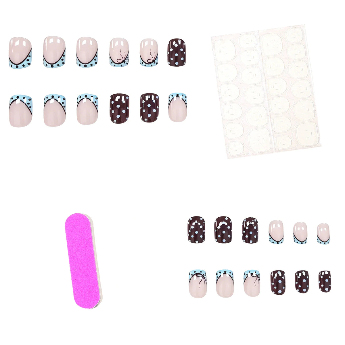 Press-On Nails Durable Acrylic Polka Dot & Bow