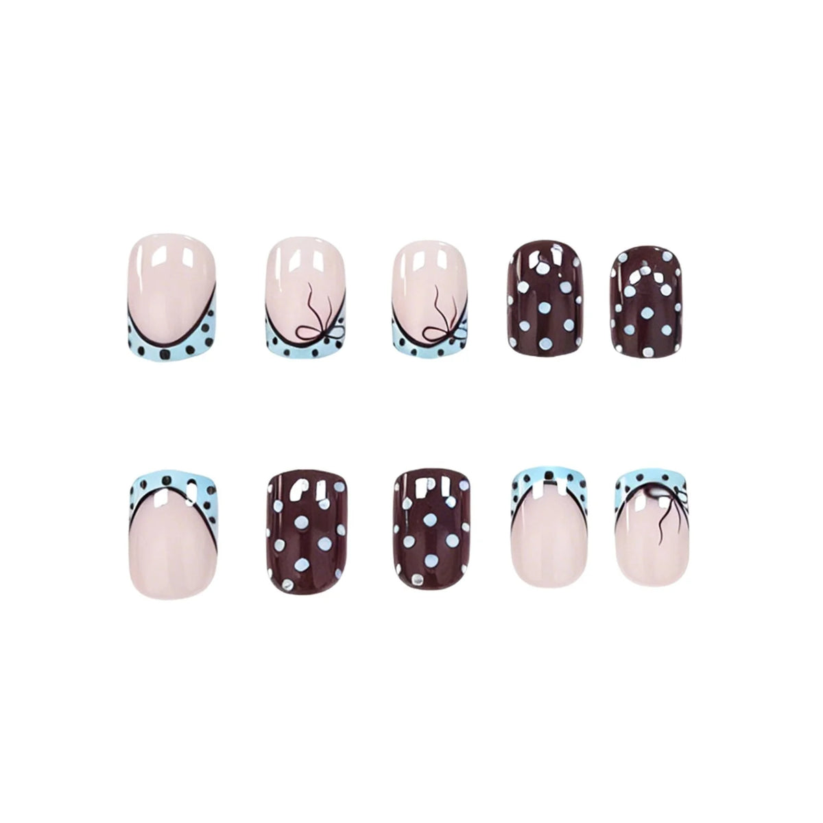 Press-On Nails Durable Acrylic Polka Dot & Bow
