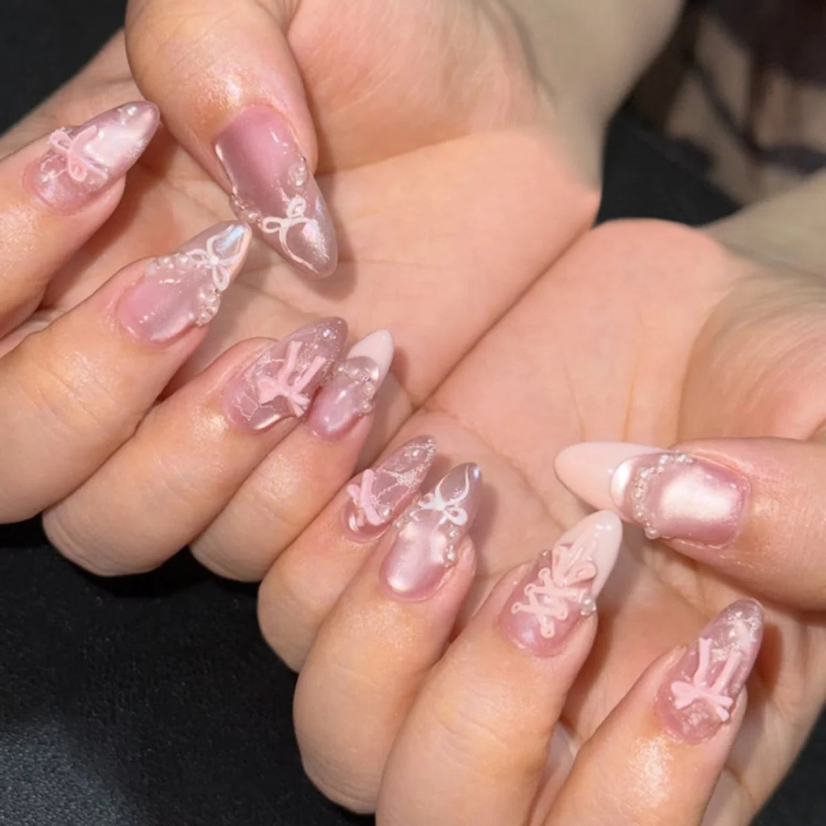 Press-On Nails Durable Gel Glossy Bow Motifs