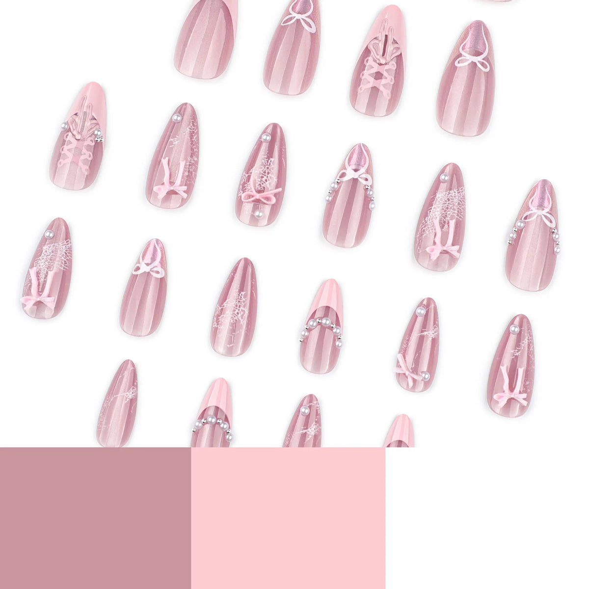 Press-On Nails Durable Gel Glossy Bow Motifs