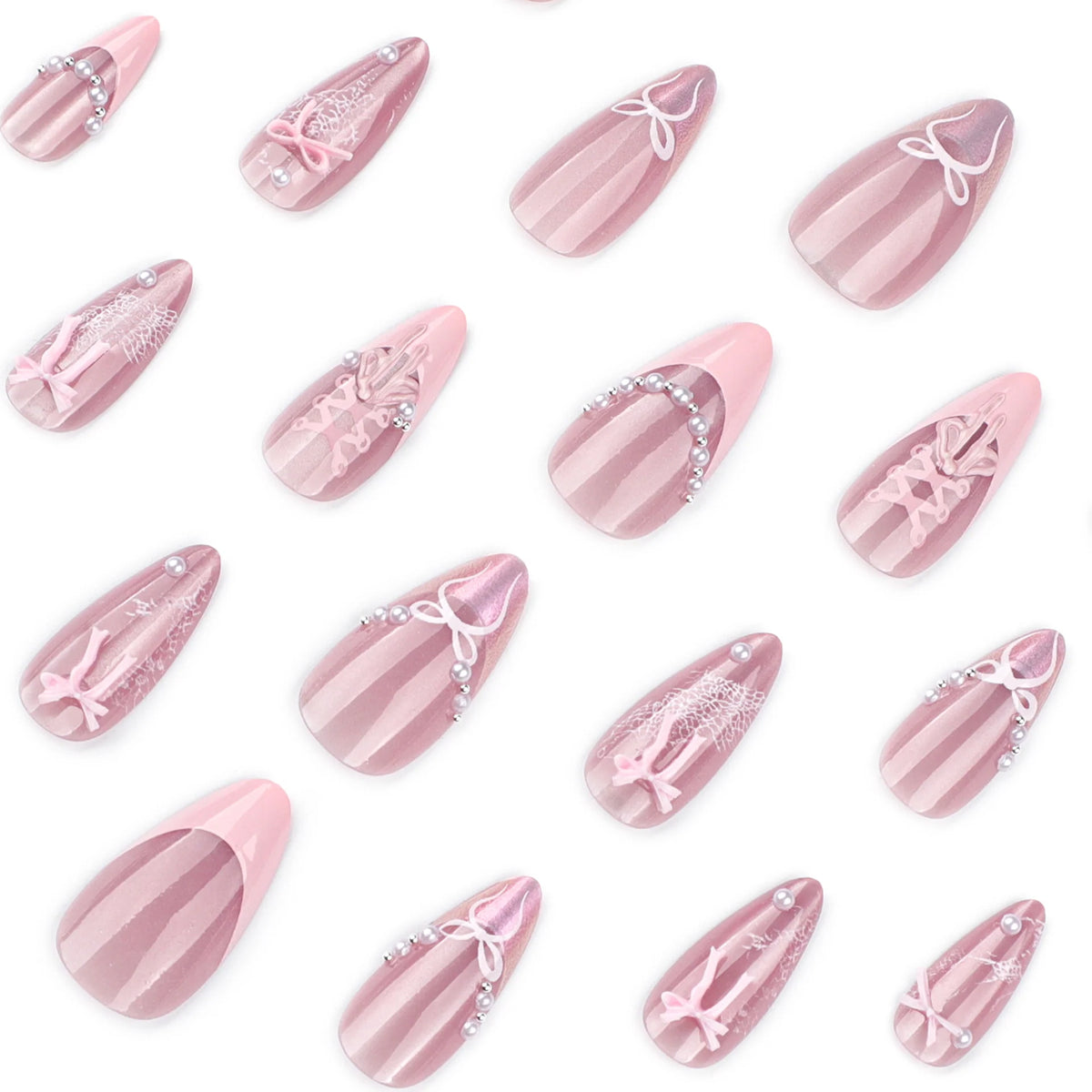 Press-On Nails Durable Gel Glossy Bow Motifs