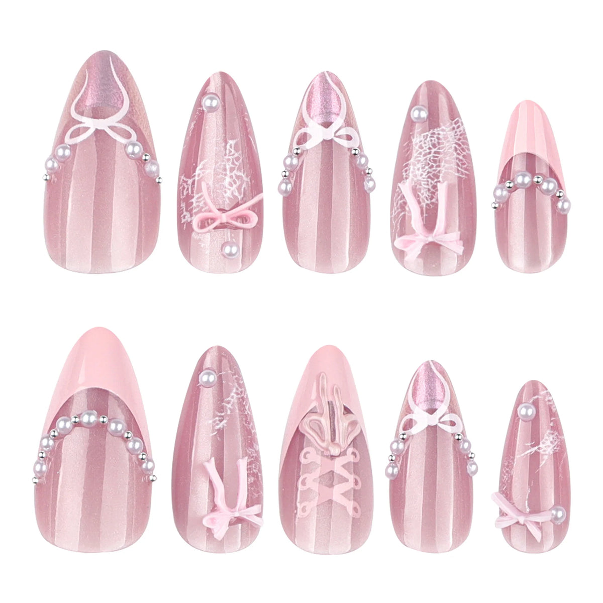 Press-On Nails Durable Gel Glossy Bow Motifs