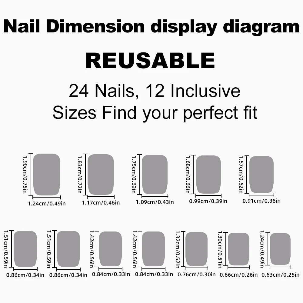 Press-On Nails Easy Application Reusable Set of 24