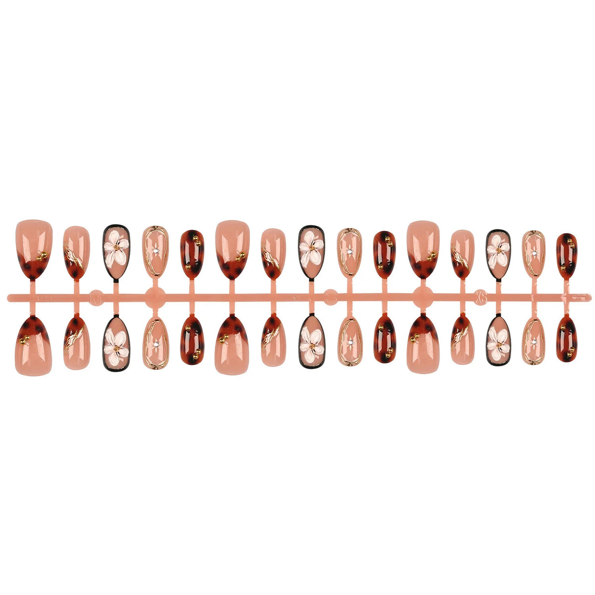 Press-On Nails Elegant Floral Peel-And-Stick Long-Lasting