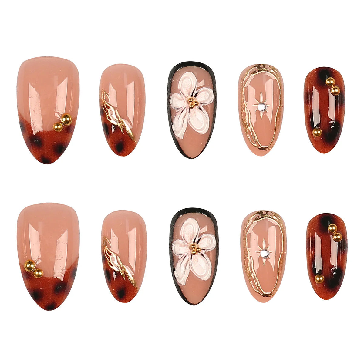 Press-On Nails Elegant Floral Peel-And-Stick Long-Lasting
