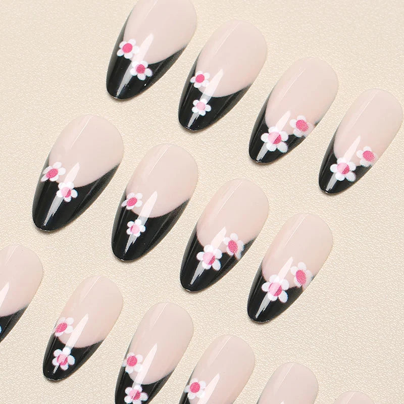 Press-On Nails Elegant Floral Self-Adhesive & Reusable