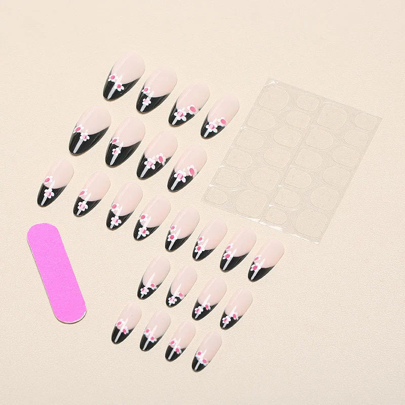 Press-On Nails Elegant Floral Self-Adhesive & Reusable