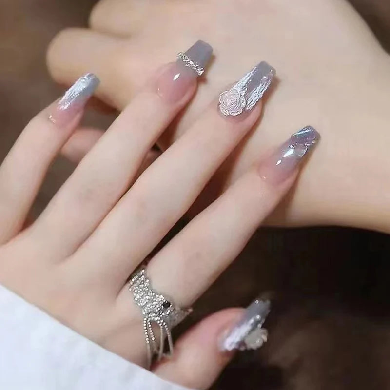 Press-On Nails Embellished Blue Easy Application & Comfortable Fit