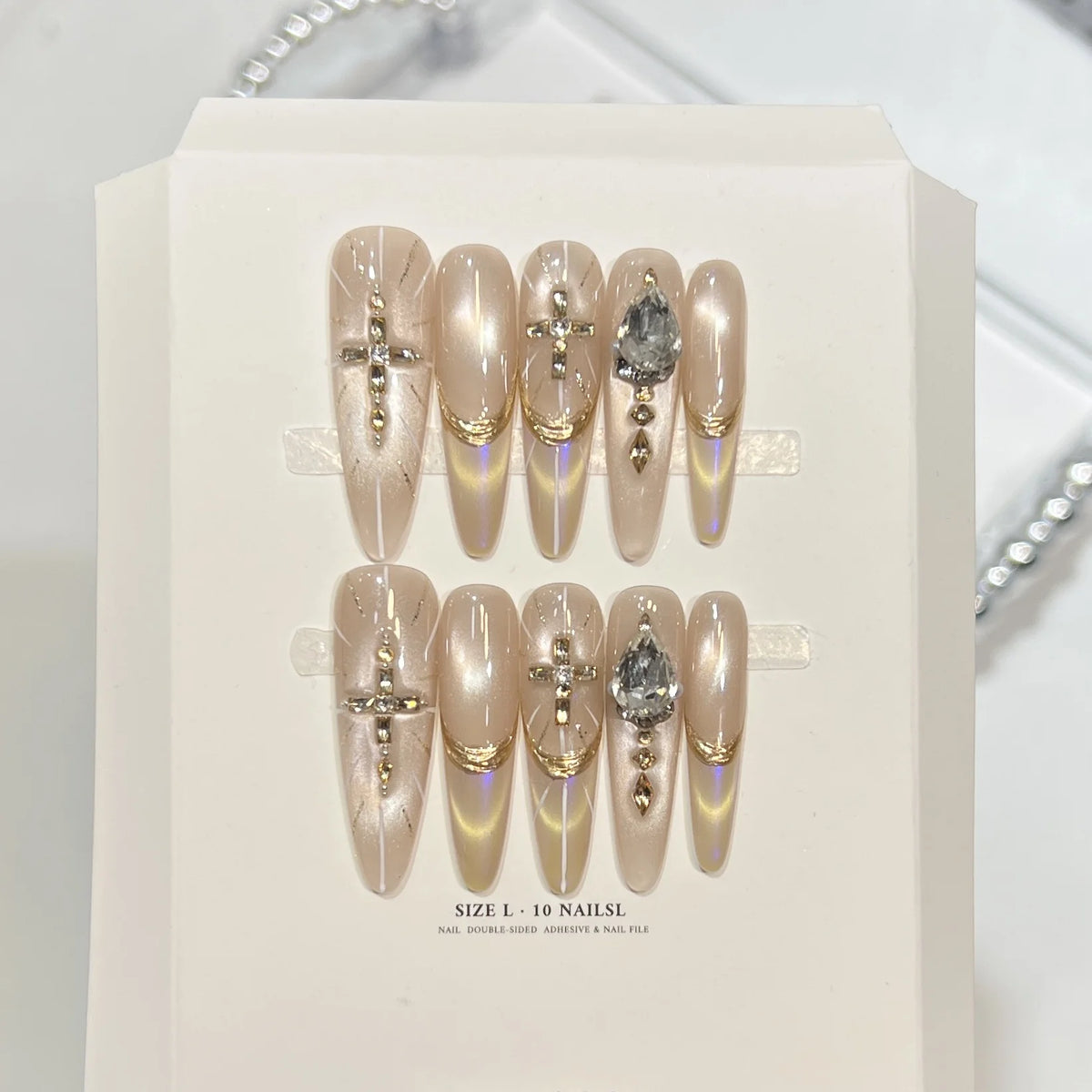 Press-On Nails Embellished Double-Sided Adhesive Set of 10