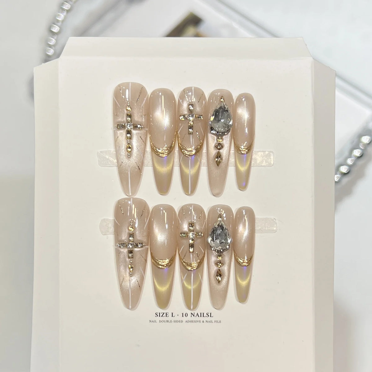 Press-On Nails Embellished Double-Sided Adhesive Set of 10