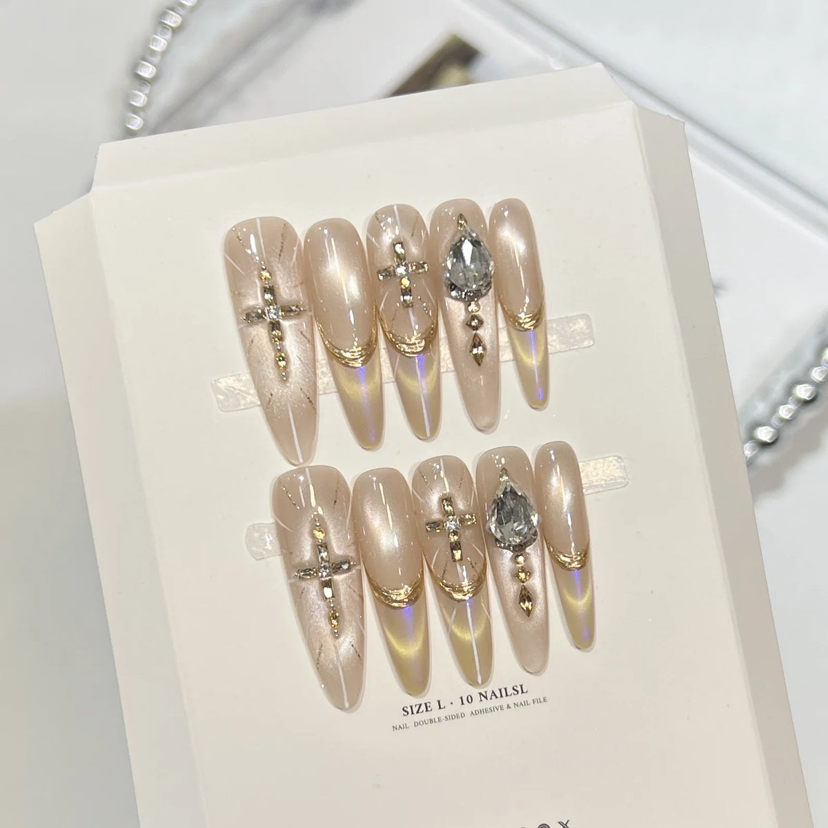 Press-On Nails Embellished Double-Sided Adhesive Set of 10