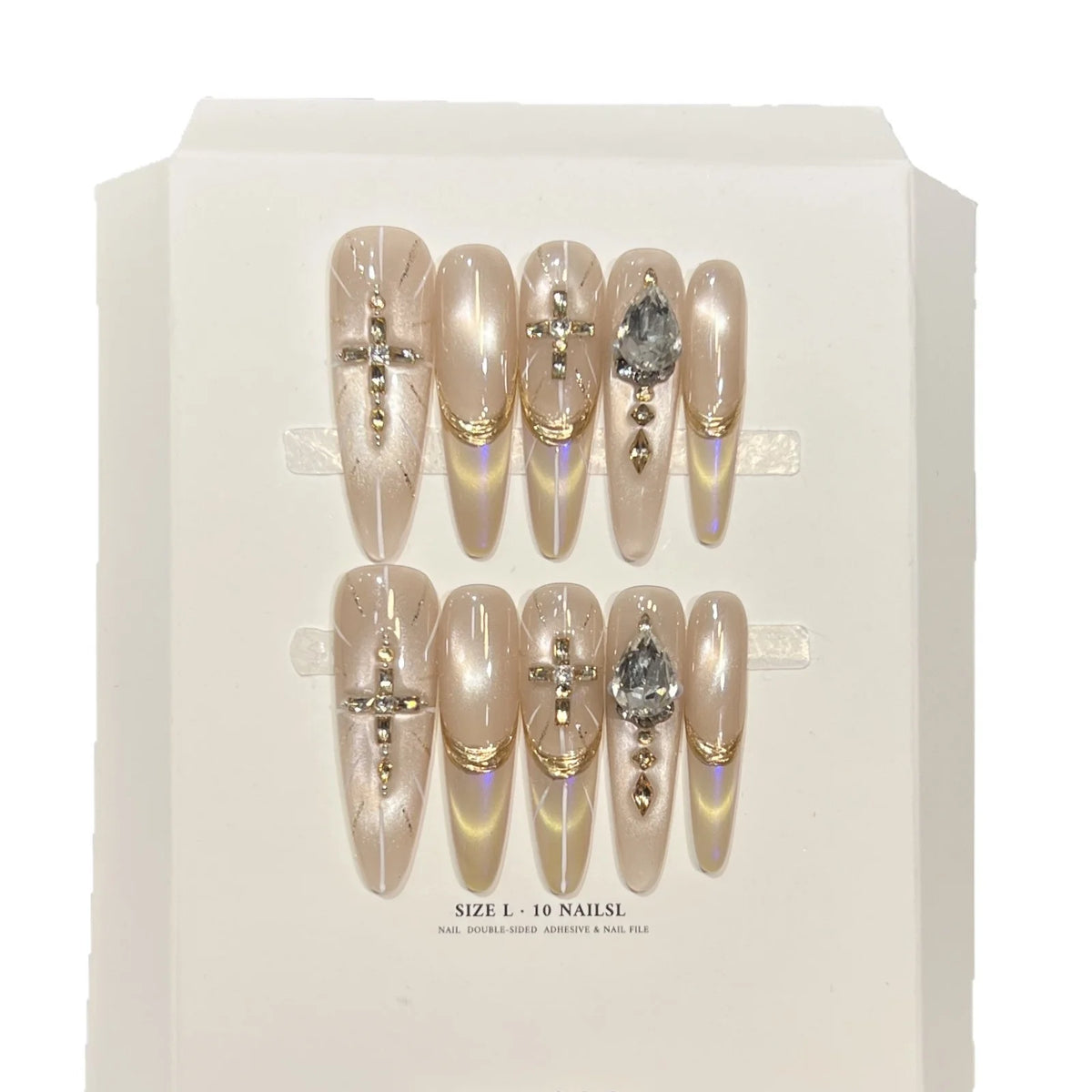 Press-On Nails Embellished Double-Sided Adhesive Set of 10
