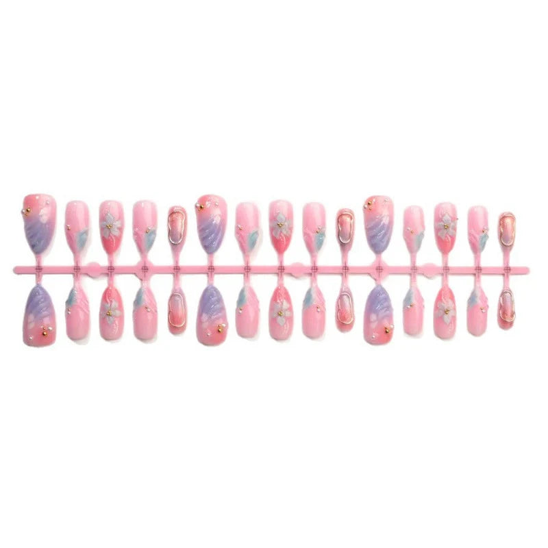Press-On Nails Extended Acrylic Hand-Painted Floral