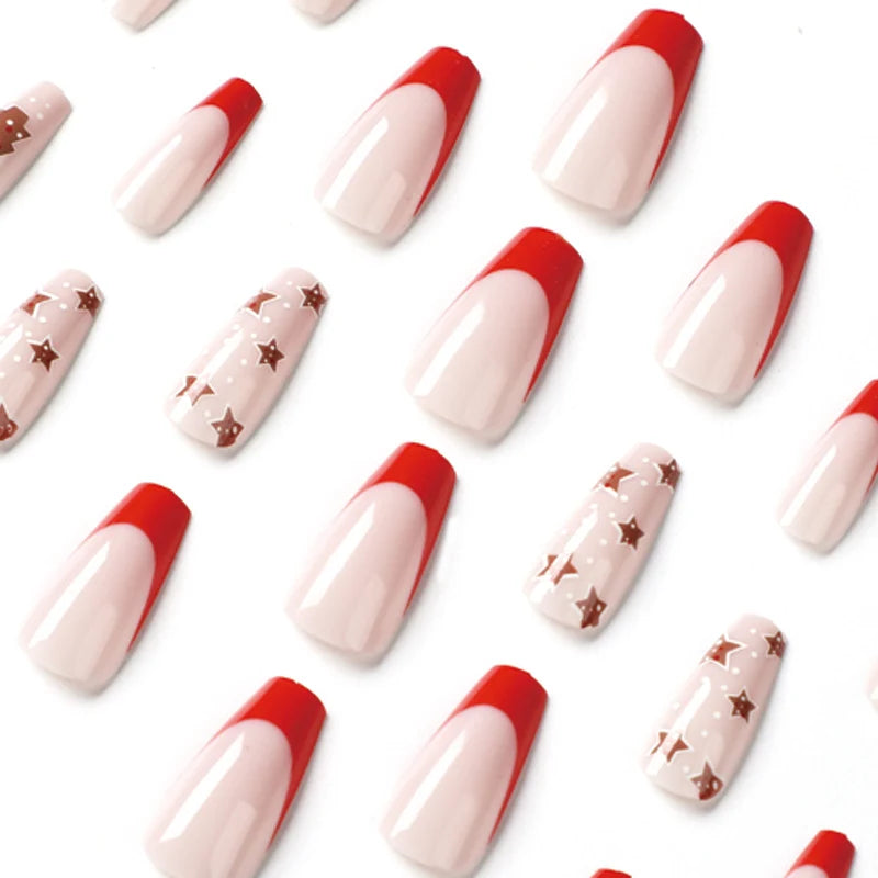 Press-On Nails Festive Christmas Glitter Nude & Red