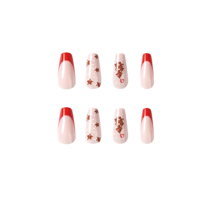 Press-On Nails Festive Christmas Glitter Nude & Red