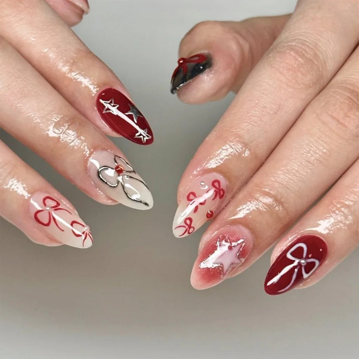 Press-On Nails Festive Glitter & Floral Easy Application