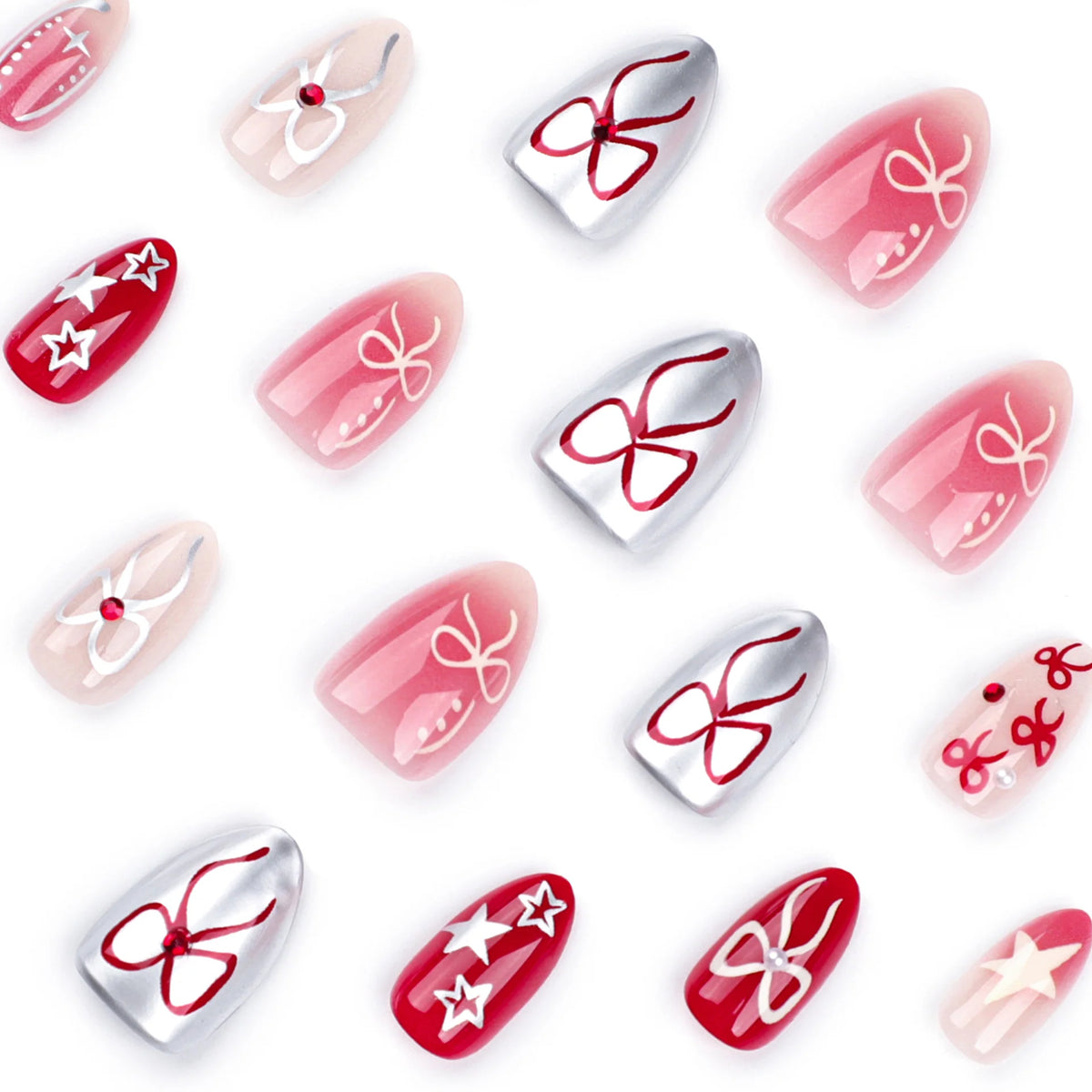 Press-On Nails Festive Glitter & Floral Easy Application