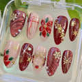 Press-On Nails Festive Poinsettia & Metallic Accents Peel-And-Stick