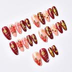 Press-On Nails Festive Poinsettia & Metallic Accents Peel-And-Stick