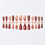 Press-On Nails Festive Poinsettia & Metallic Accents Peel-And-Stick