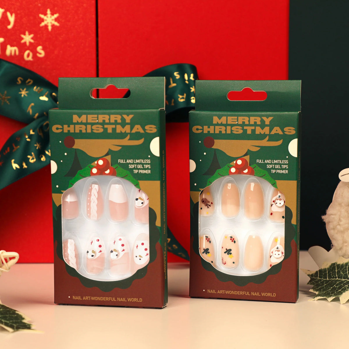 Press-On Nails Festive Winter Design Easy-Apply Adhesive
