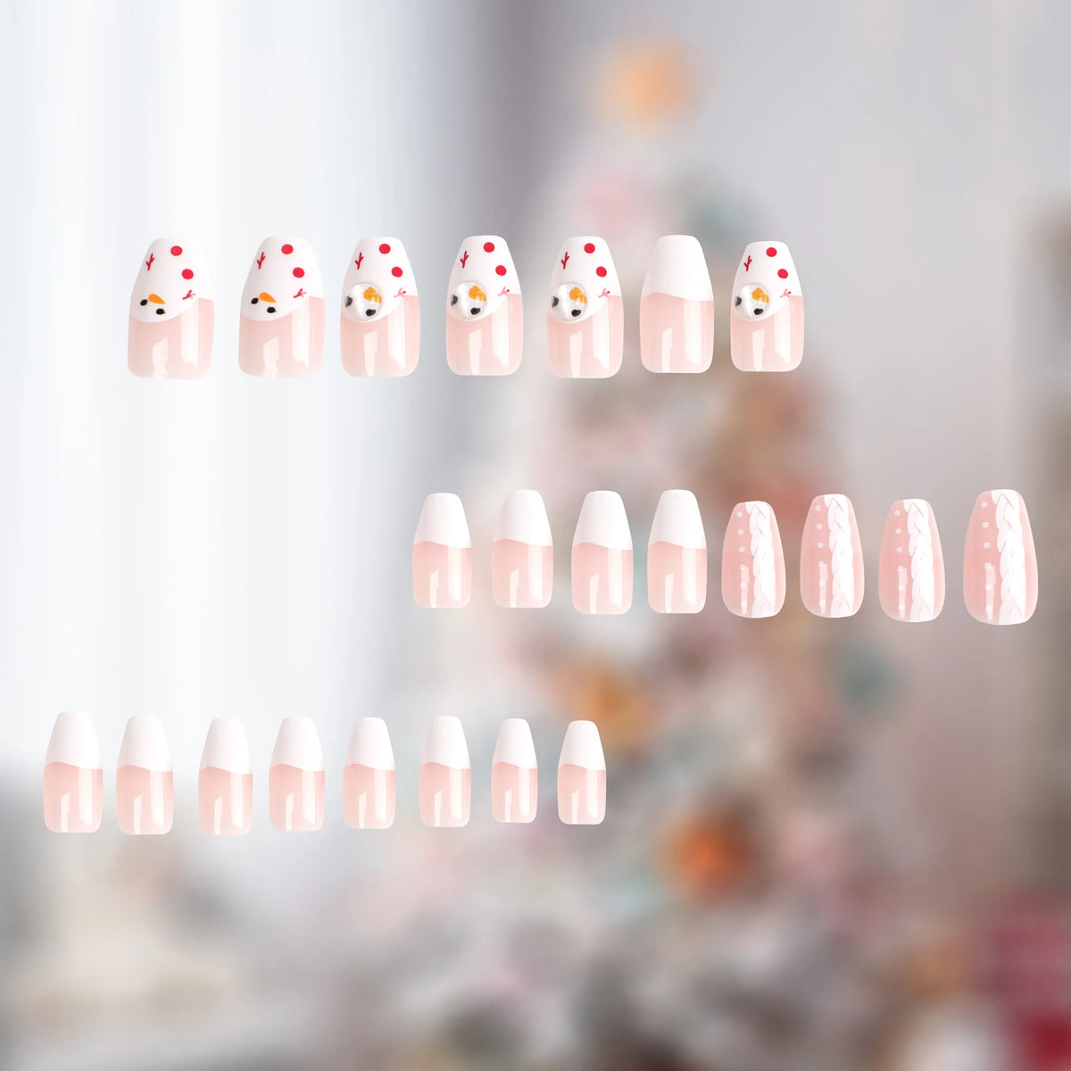 Press-On Nails Festive Winter Design Easy-Apply Adhesive