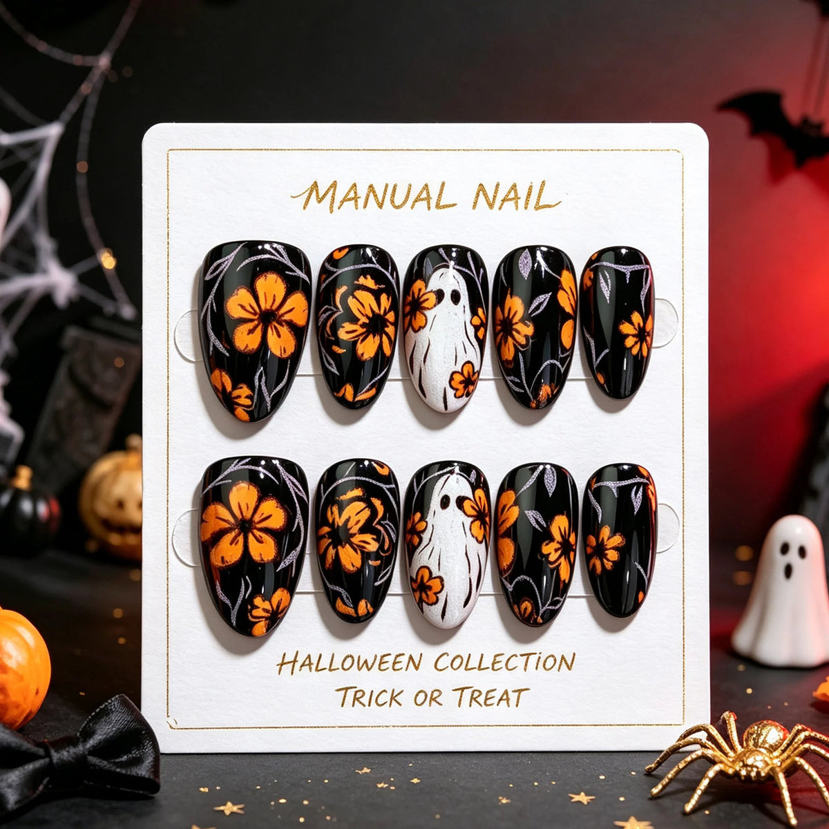 Press-On Nails Floral 24-Piece With Glue & File