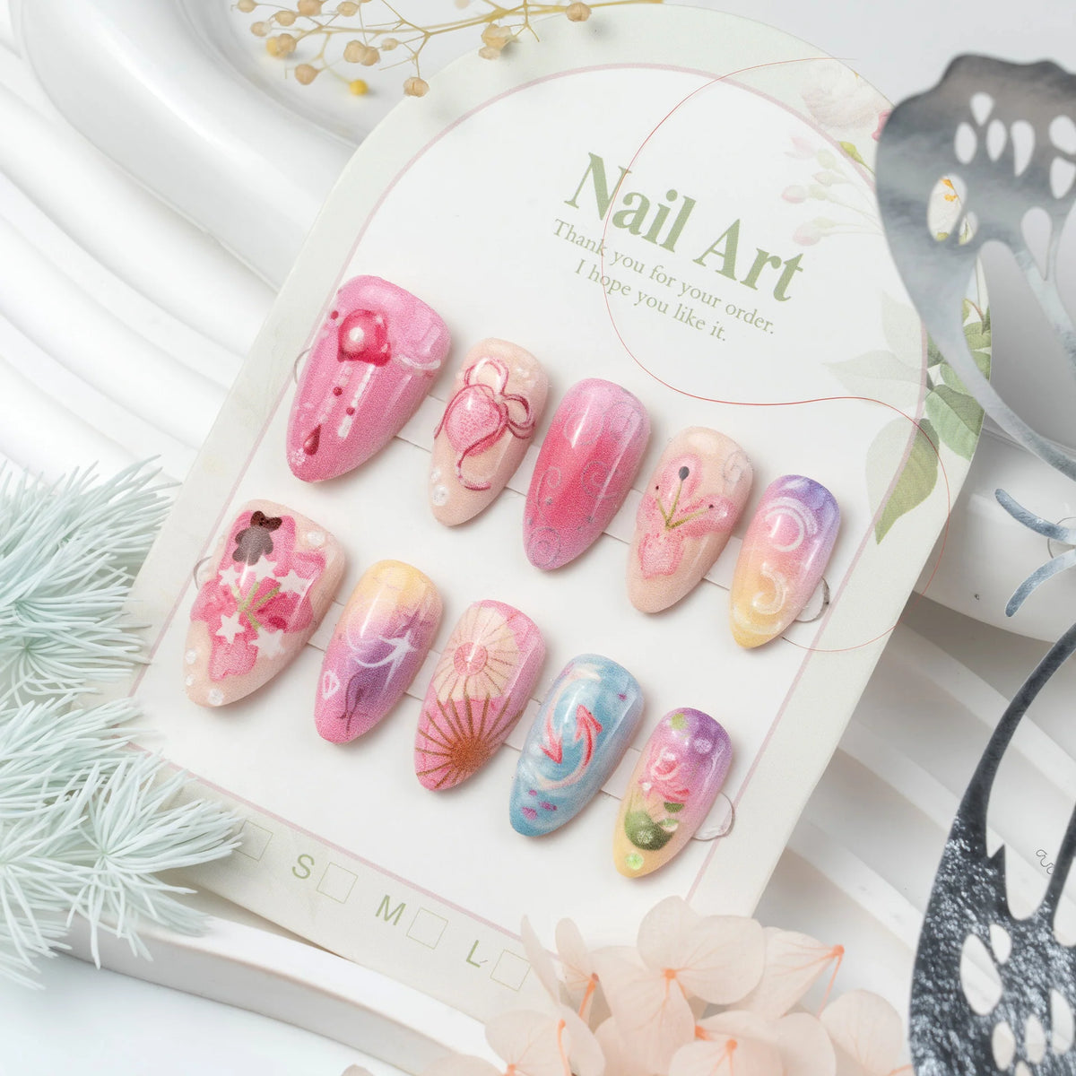 Press-On Nails Floral & Abstract Adhesive Backing