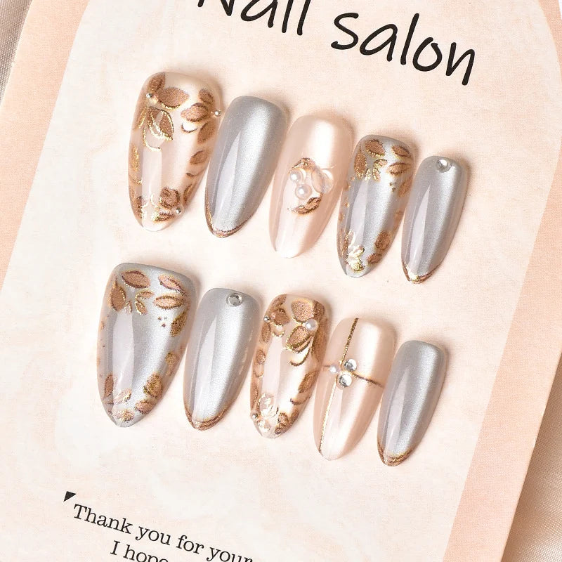 Press-On Nails Floral Accent Acrylic Easy Application