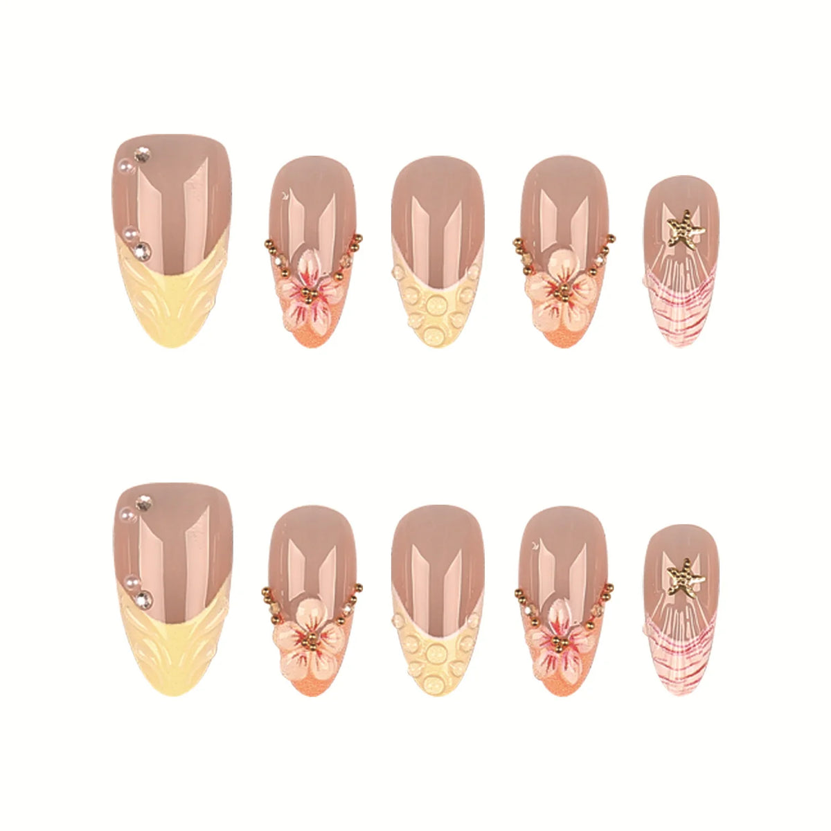 Press-On Nails Floral Accent Durable No Glue Application