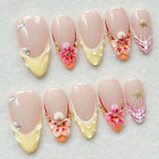 Press-On Nails Floral Accent Durable No Glue Application